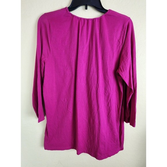 Kim Rogers Top Womens Large  L magenta‎ Key Hole Front Embroidered Long Sleeve - Picture 8 of 8